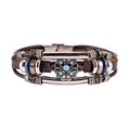 Pulseras De Cuero Hombre  Retro Bohemian Style Mens Turquoise Bracelet Punk Stainless Steel Clasp Brown Leather Bracelet