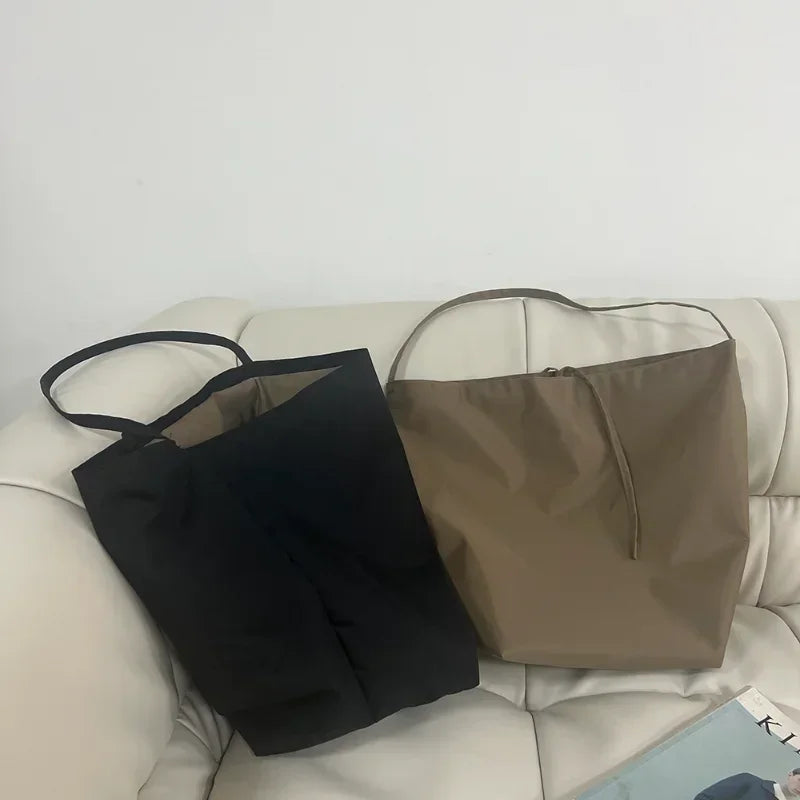 Eco-friendly Women Nylon Shopping Bags Simple Design Female Bucket Shoulder Bag Large Capacity Portable Book Tote Thin Handbags