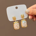 French Vintage Gold Plated Square Stud Earrings Elegant Concave Convex Geometric Stud Earrings for Women