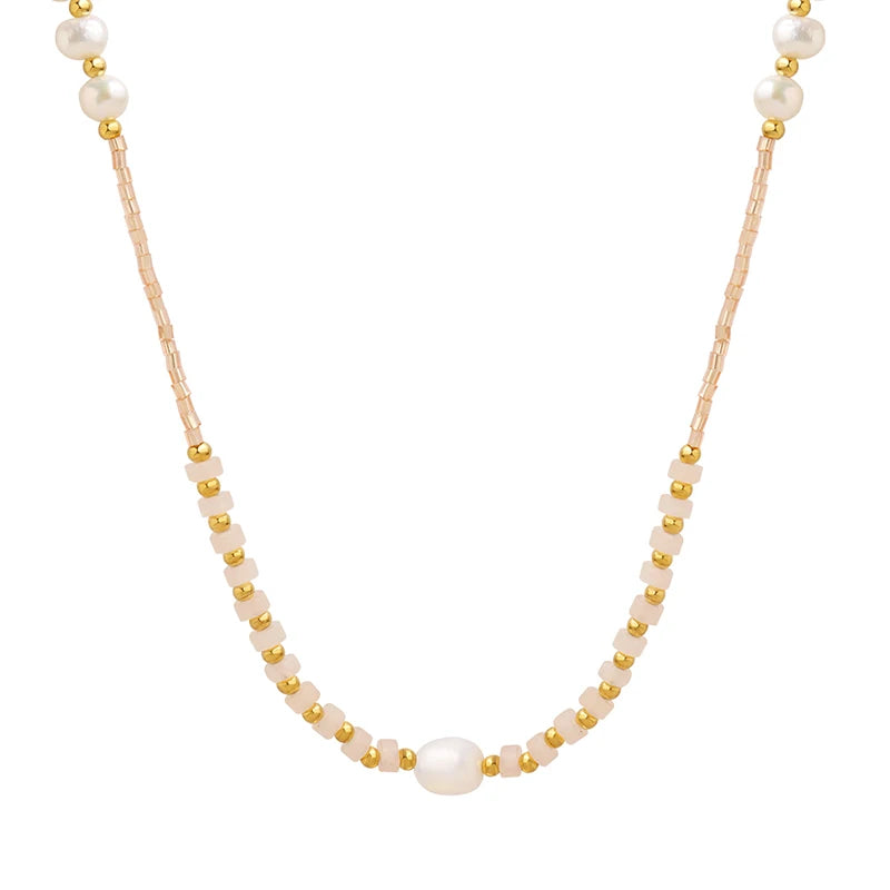 Natural Stone Glass Bead Necklace Freshwater Pearl studded Pendant Necklace Gift for Women