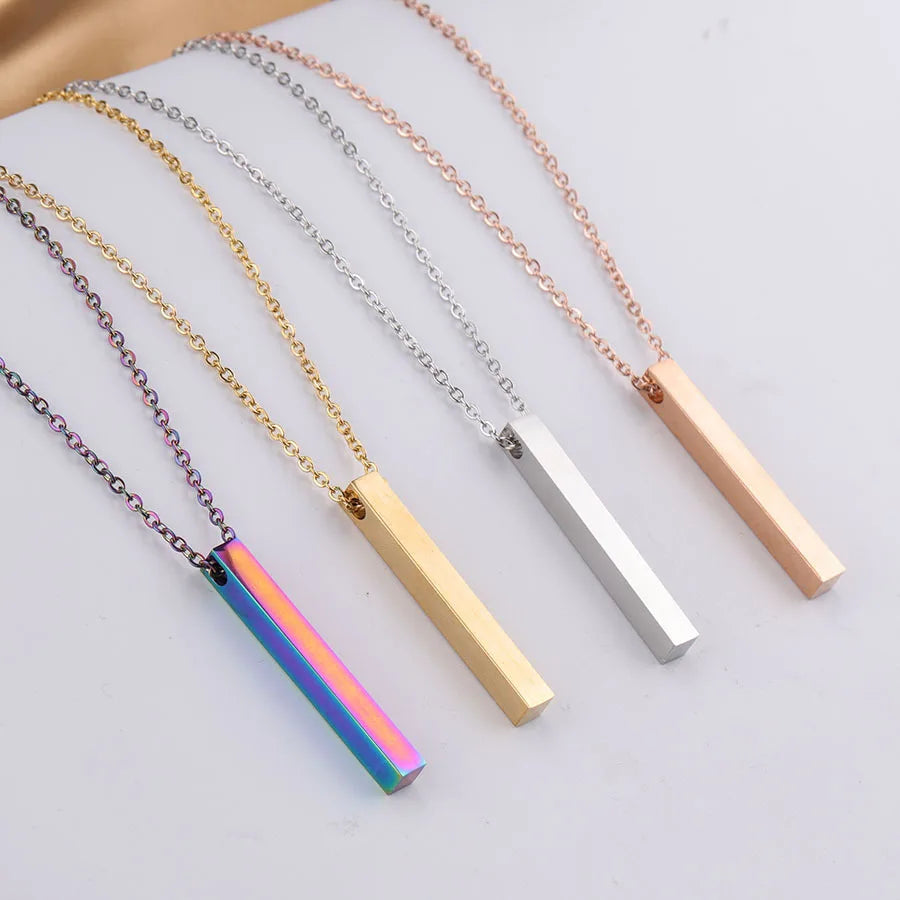 INS Simple Stainless Steel Is the New Three-dimensional Rod Pendant Necklace 5*40mm Can Be Customized logo Can Be Engraved