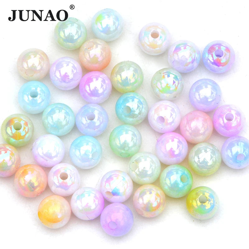 JUNAO 8mm Colorful Pearls in Bulk Necklace Pearl Beads With Hole Mix Round AB Pearls for Women Jewelry