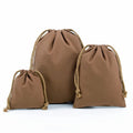Wholesale Custom Logo Storage Drawstring Gift Bag Brown Canvas with Striped Pattern Promotional Item
