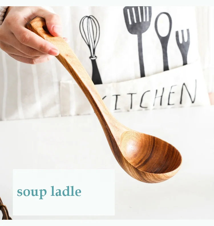 Japanese Non-Stick Acacia Wooden Spatula Korean Long-Handled Utensil Korean Long-Handled Wooden Spoon