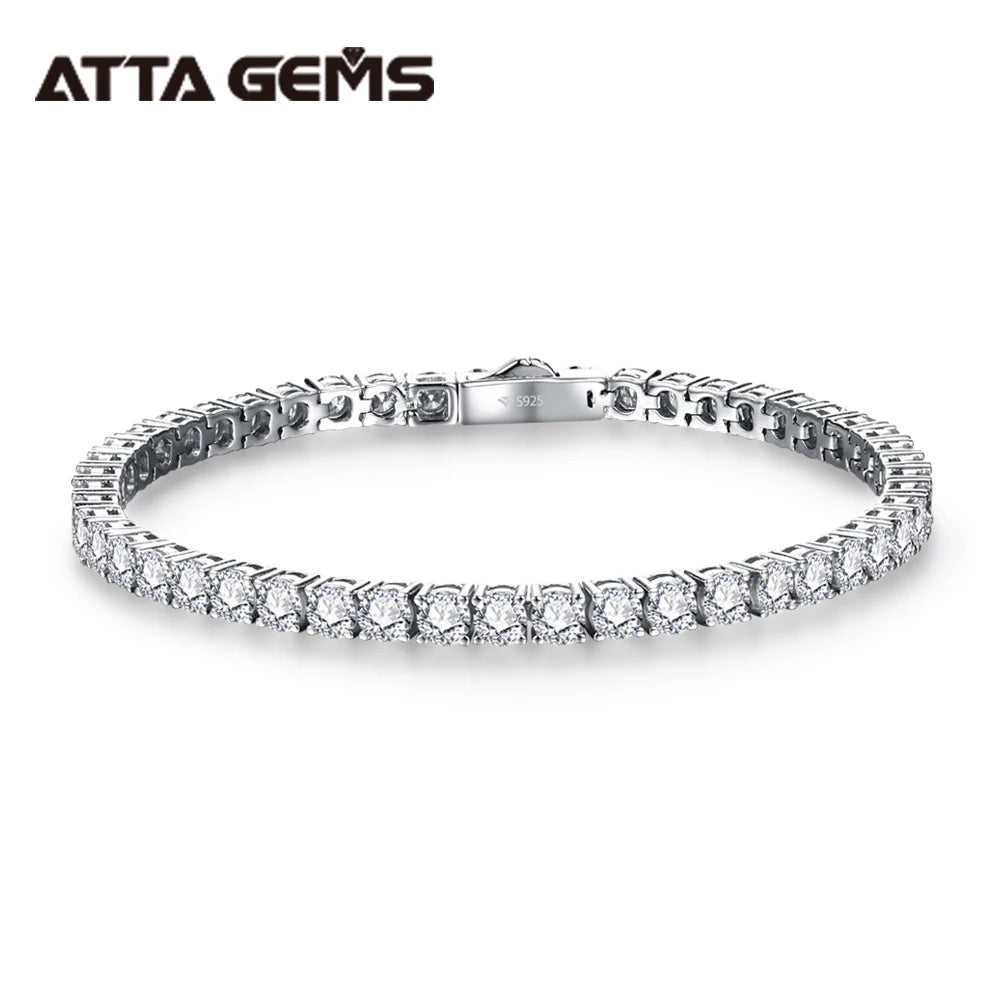Attagems 4.0mm D Color 925 Sterling Silver Tennis Bracelet 4mm Moissanite Chain Bracelet Silver Chain