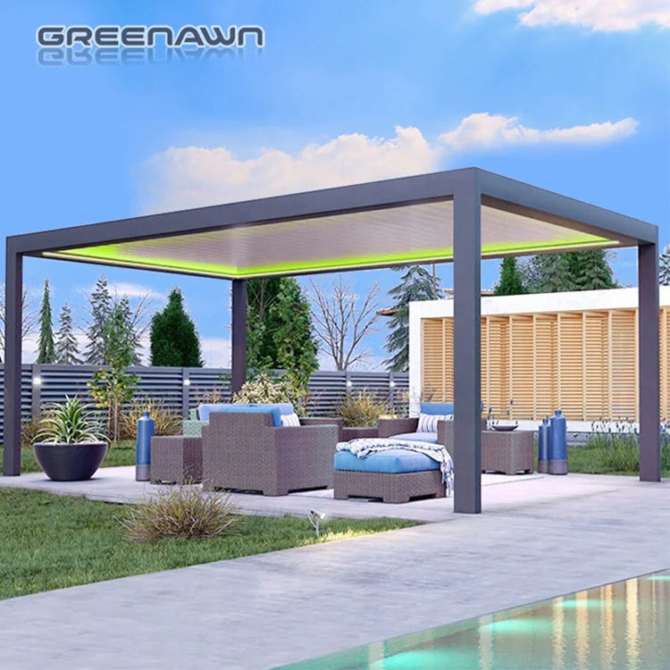 Modern Outdoor Aluminium Pergola Systems Waterproof Waterproof Modern Motorized Bioclimatique Aluminium Gazebos Pergola