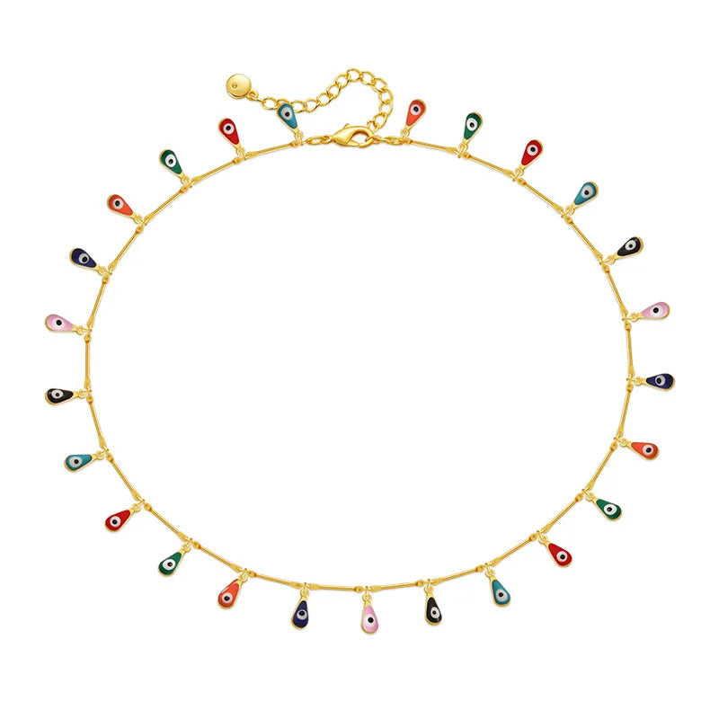 Fashion Retro Water Drop Shape Turkey Eye Color Enamel Necklace Creative Design Retro Trend Eye Necklace Jewelry Party Gift