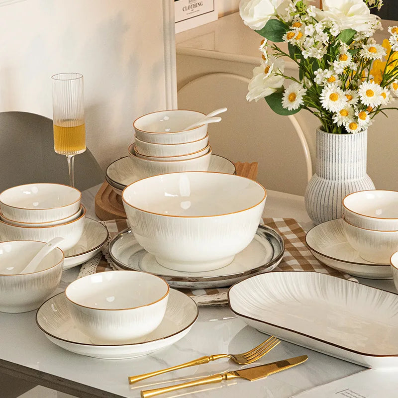 Factory Direct Sell Household Used Ceramic Plate Bowls White Porcelain Stock Cutlery Dinnerware Set With Plates and Dishes