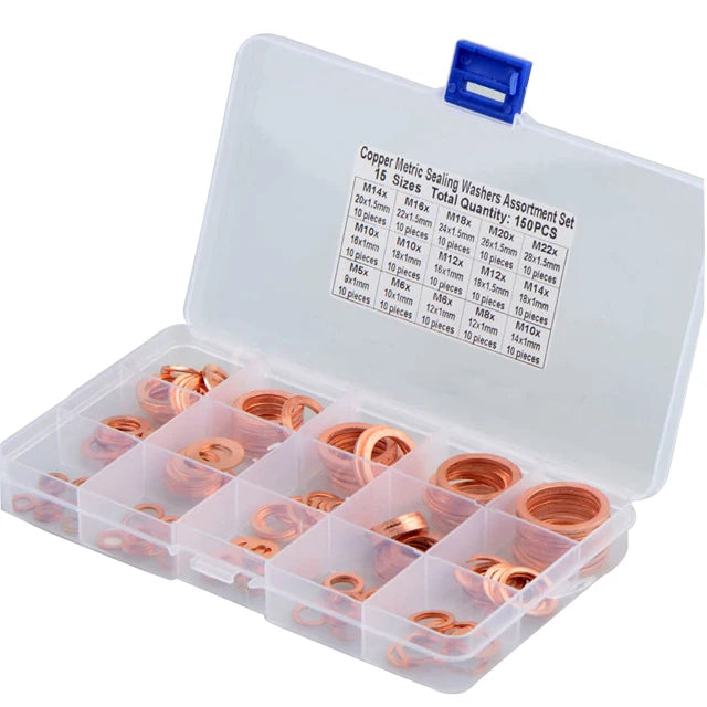 150PCS Red Copper Oil Seal Plain Gasket Red Copper Washer Package for Cross-border Foreign Trade