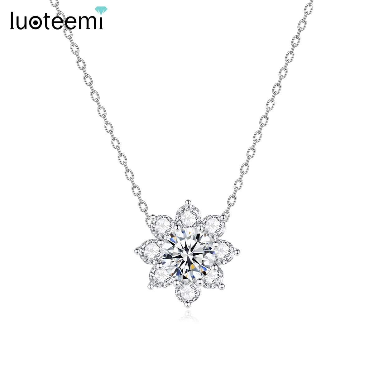 LUOTEEMI Wholesale Elegant Fashion Flower Zircon Shape Pendant Chain Woman Cubic Zirconia Women Girl Party Necklaces