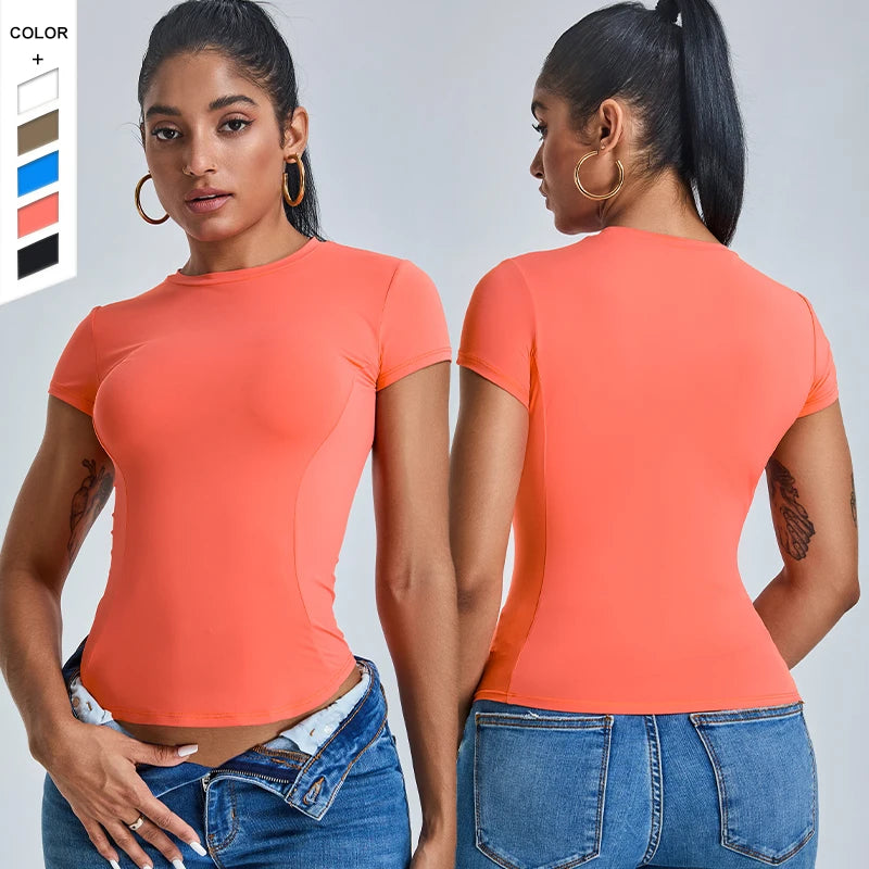 Yoga Dress Top Women Slim Slim Breathable Comfortable Long Sports Short Sleeve T-shirt Tight Outdoor Running Fitness Wear
