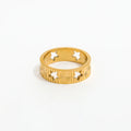 High End 18K Gold Plated Engraved Flower Caved Star  Hollow Pentastar Stainless Steel Band Ring for Women Tarnish Free Jewelry