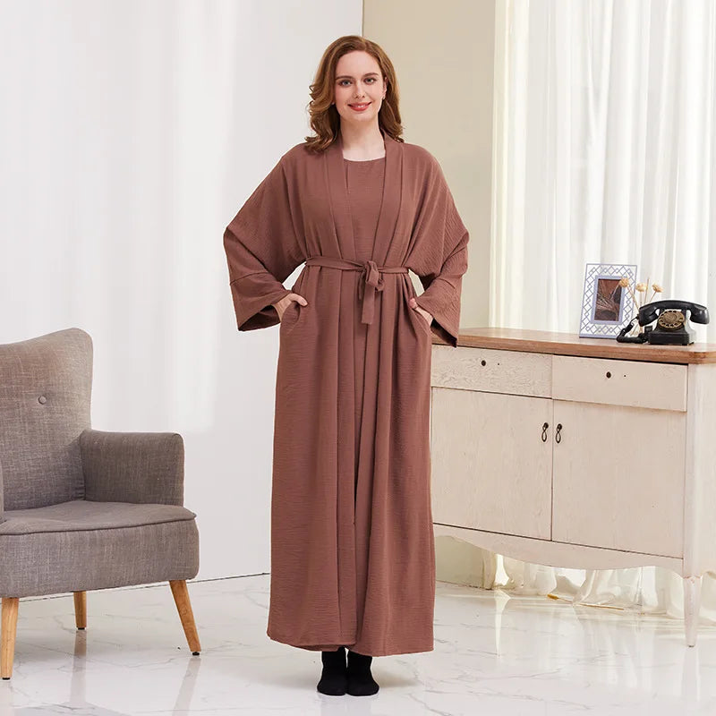 Wholesale New Islamic Two Piece Abaya Set With Pockets Women Modern Saudi Arabic Muslim Dress
