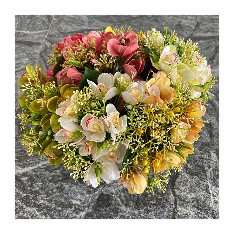 Cheap Wholesale Artificial Flowers 12 Head Cymbidium Faberi Bundle Dekoration