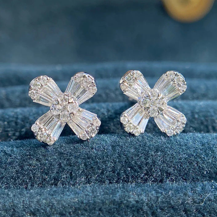CAOSHI New Design Unique Small Earrings Flower Cubic Zirconia Stone Silver Plating Imitate Moissanite Stud Earring
