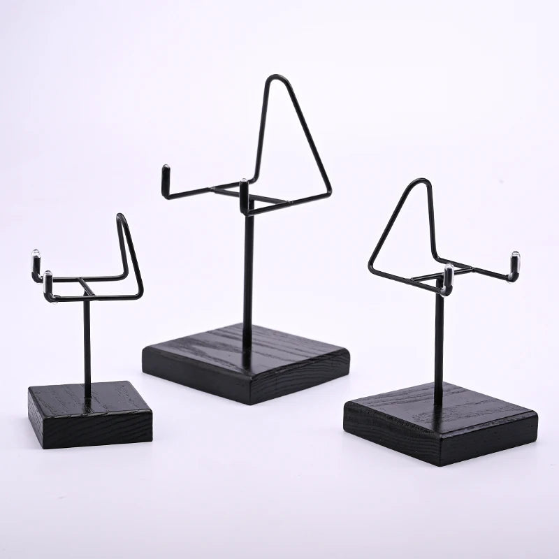 Modern Customizable Square Wood & Metal Corner Shelf Display Stand Foldable Black Garment Display Easy Assembly Freestanding