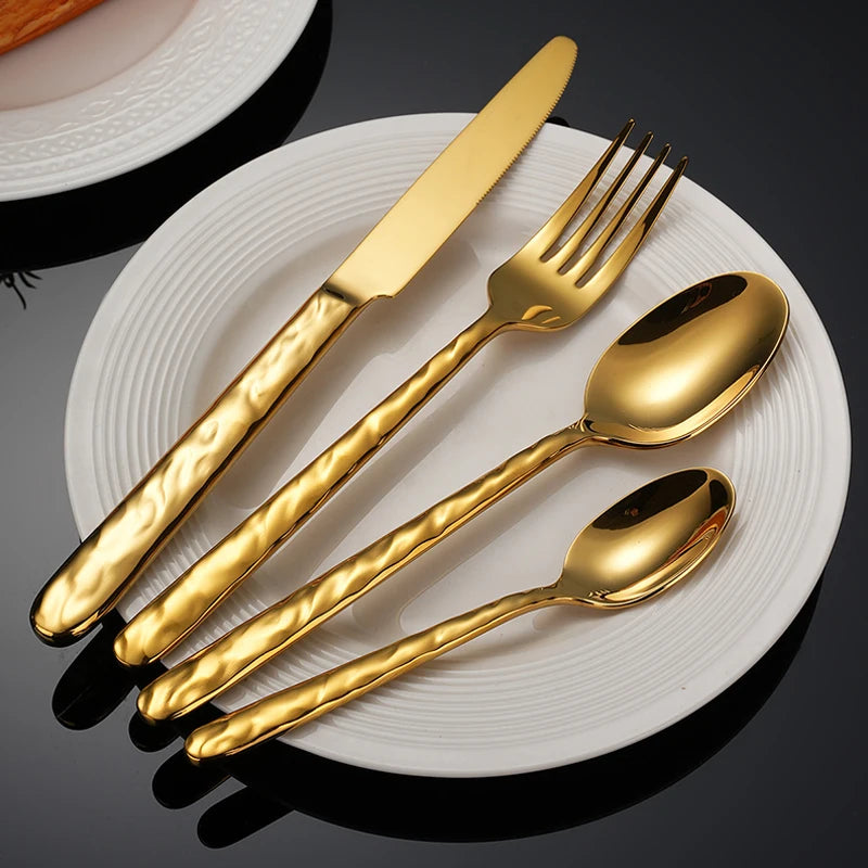 New Hot Selling Stainless Steel Spoon Fork Knife Gold Flatware Set Silverware Wedding Golden Flatware Set