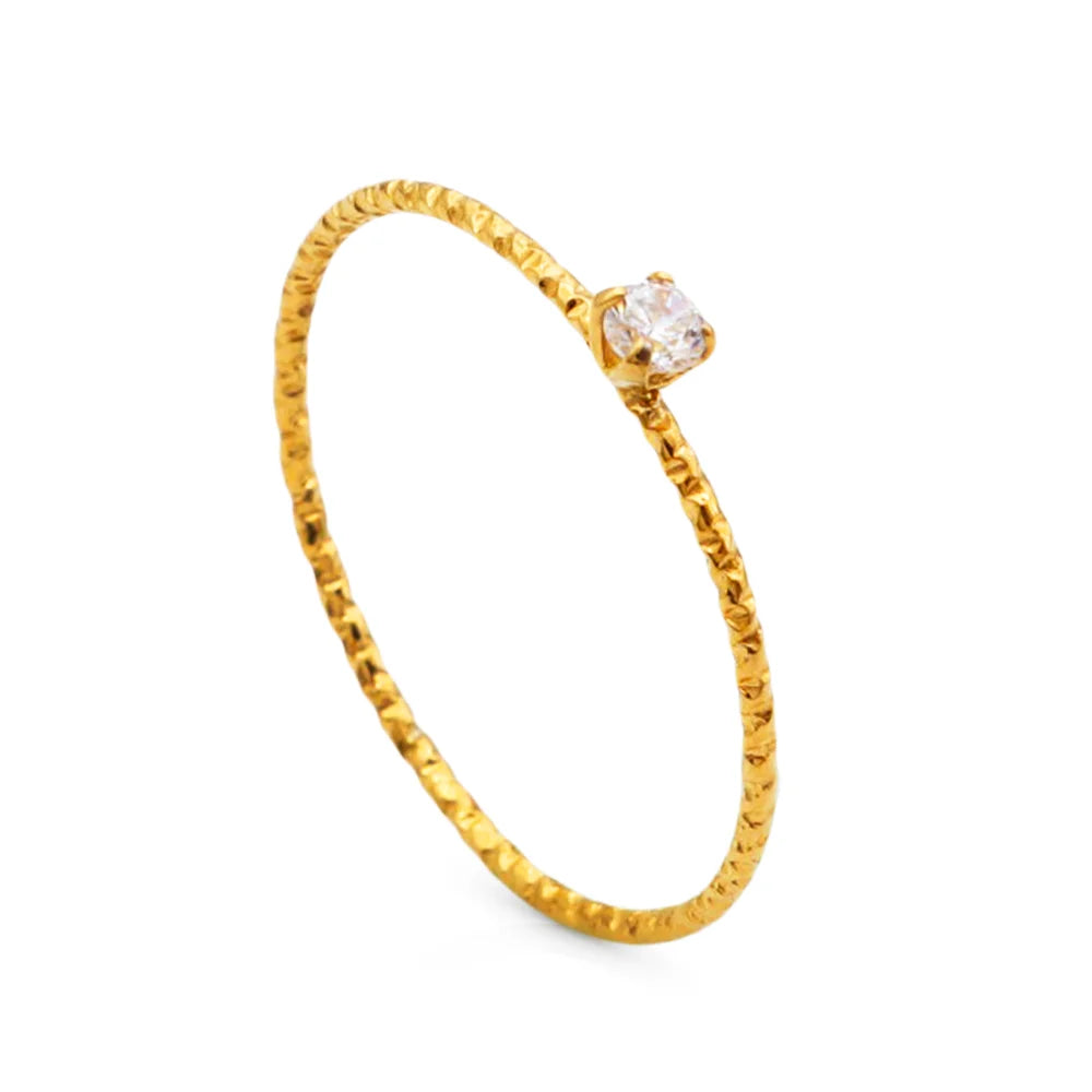 Chris April 316L Stainless Steel PVD Gold Plated Embossed Band Zircon Rings Jewelry Women