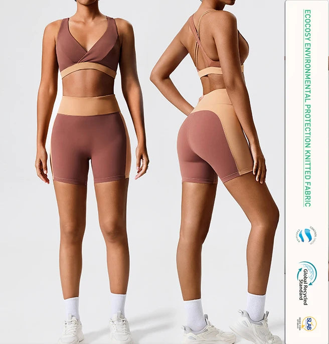 Eco Friendly Custom Sportswear Ladies Yoga Sets Stylish Recycled Outdoor Workout Active Suit Women Sports Fitness Yoga Shorts
