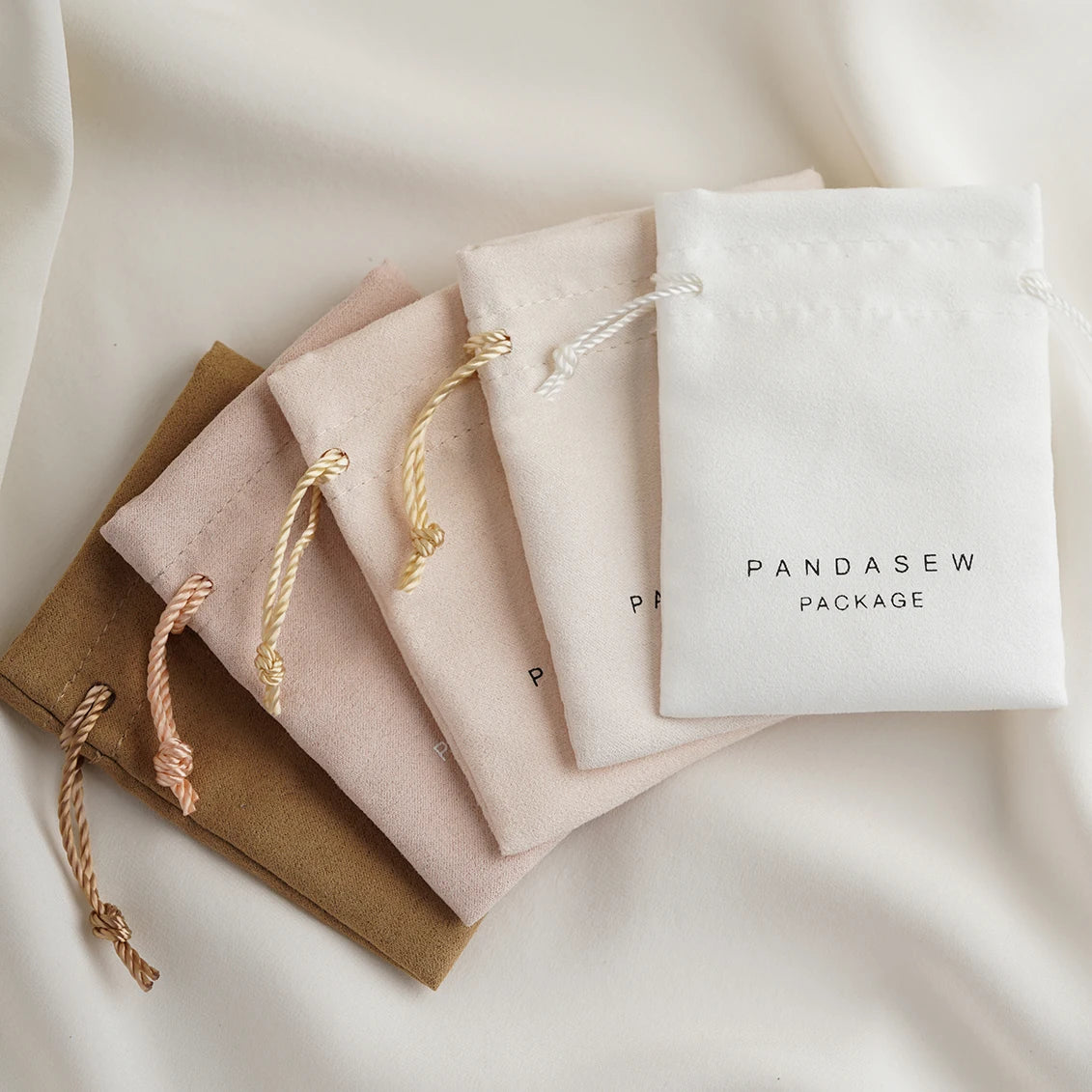 PandaSew Custom Logo New Design Promotional Small Luxury Polyester Suede Jewelry Drawstring Pouch Packing Bag