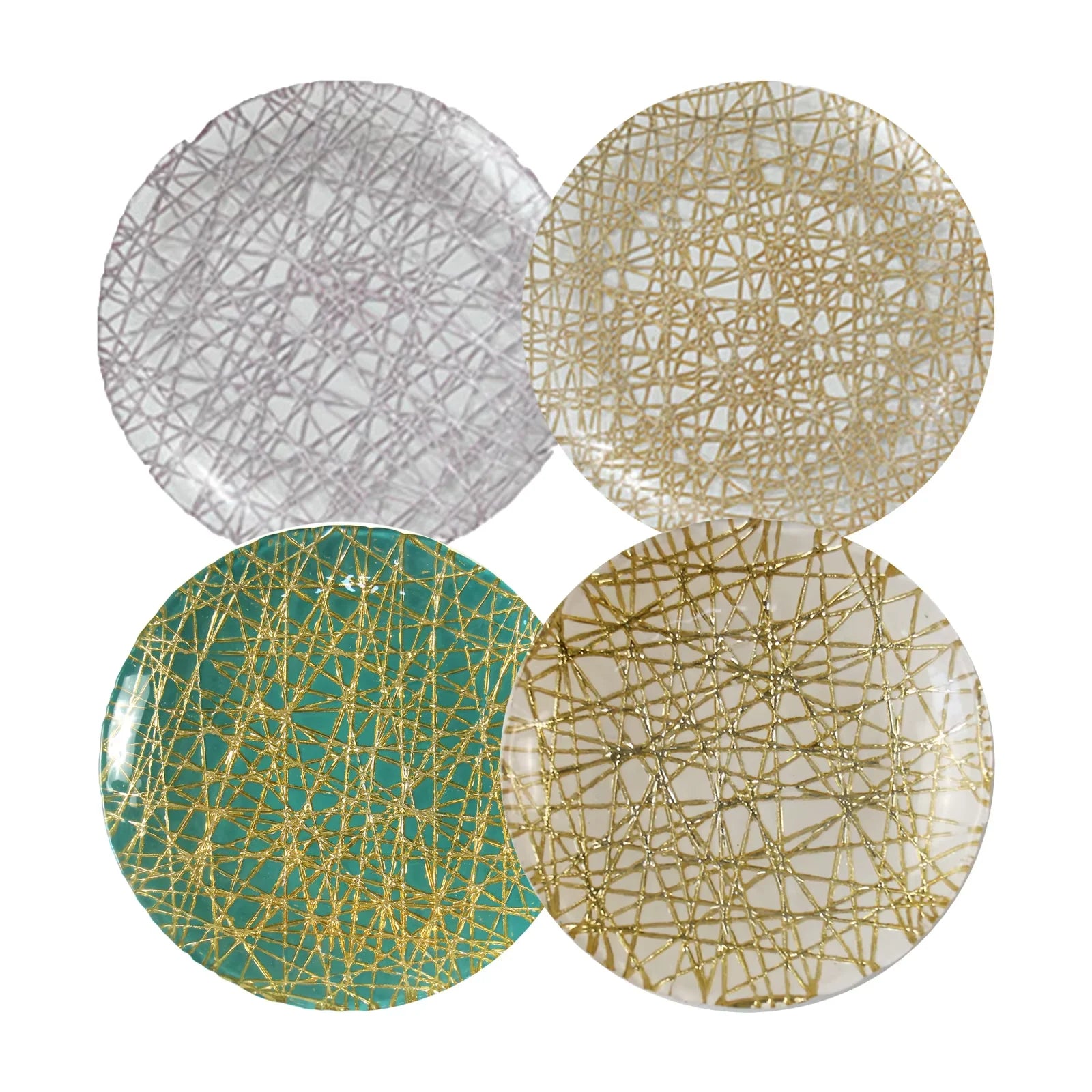 Wedding Party Banquet Round Plate Decorative Green Clear with Sliver Gold Line Glass Chargers Plate for Wedding