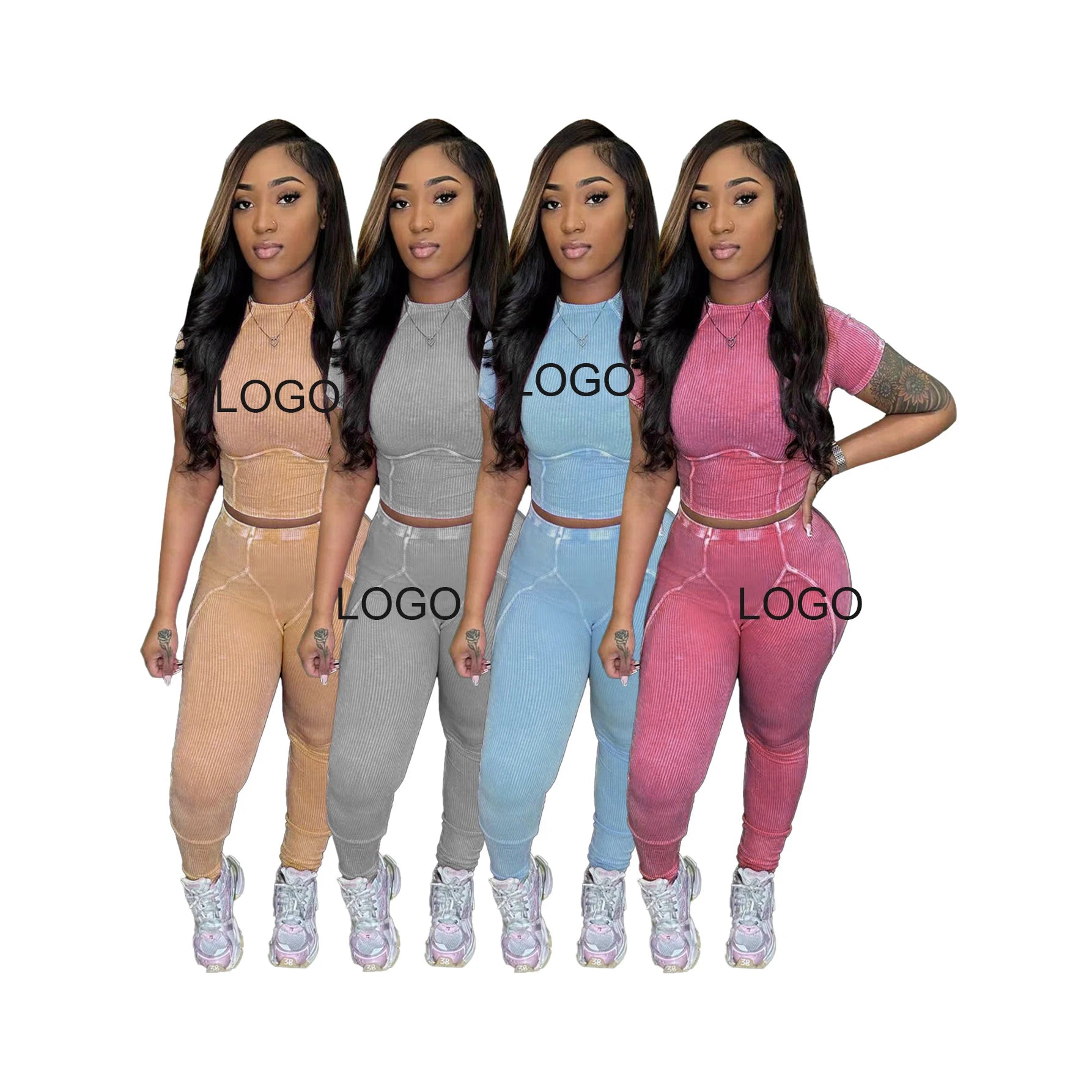 Custom Logo 2025 Summer New Women Clothes Thread Casual Outfits Two Piece Short Set Activewear Sports Suits