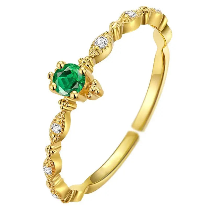 Ins Fashion S925 Sterling Silver 18k 14k Gold Plated Design Inlaid Emerald Zircon Fashion Luxury Open Ring for Woman Gift