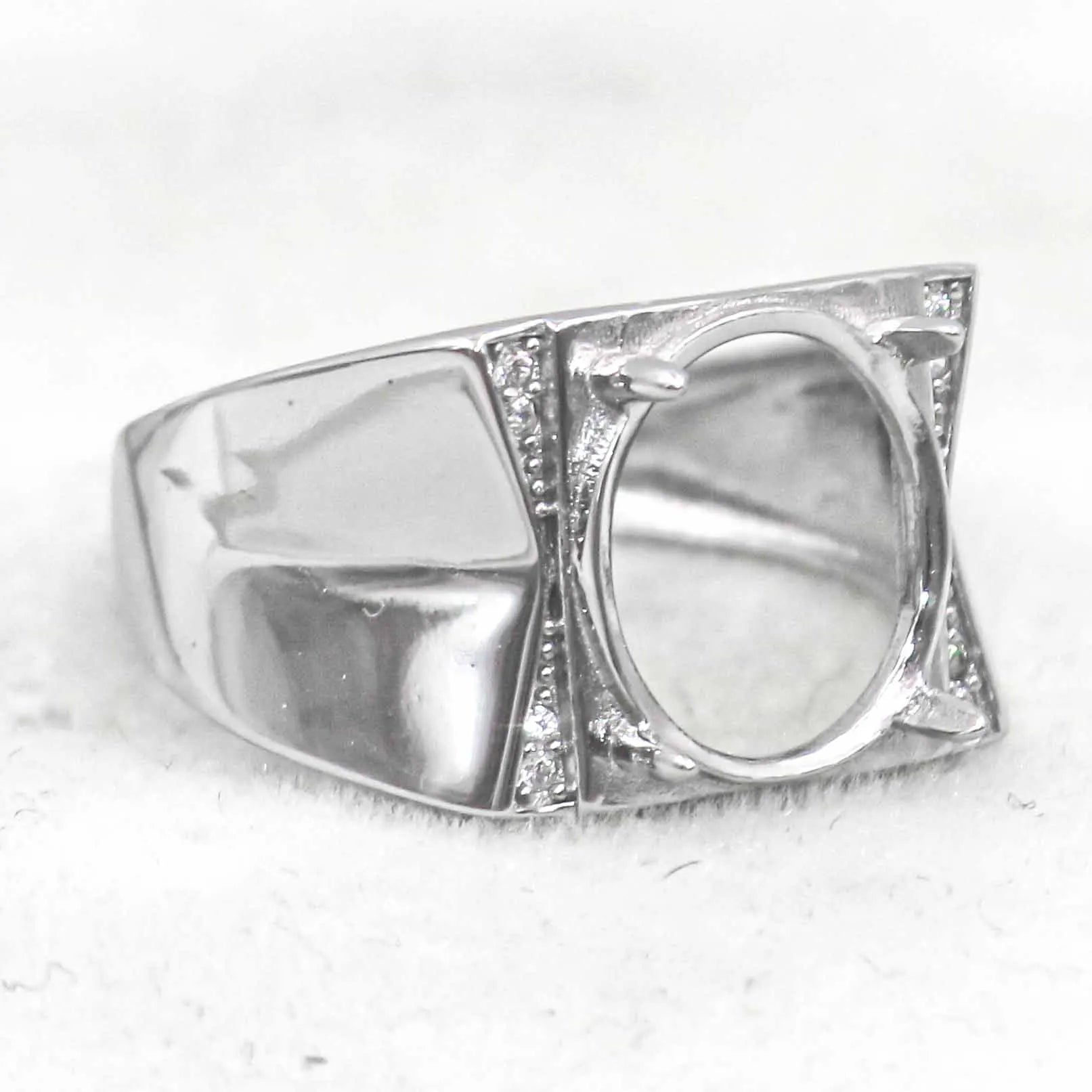 Sterling Silver 10*12mm Semi Mount Men's Ring Frame Empty Blank Claw Setting S925 Base Holder Without Center Stone for DIY Inlay