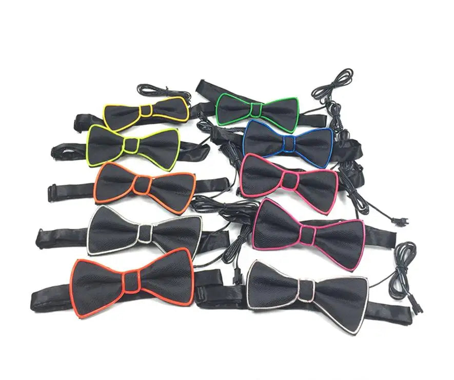 Men LED Neon Bowtie Adjustable Glow in the Dark Party Costume Props Novelty Rave Light up Bow Tie