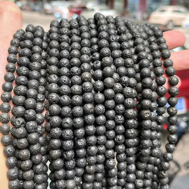 JC Crystal 6mm 8mm Natural Lava Rock Round Black Loose Beads Bulk Wholesale Volcanic White Lava Beads for Jewelry Making