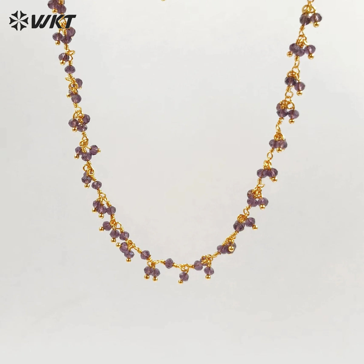 WT-RBC228 Wholesale New Fashion 18K Gold Plated Resist Tarnishable Purple Amethyst Charming Beads Chain for Necklace Design
