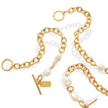 INS Stainless Steel 18K Gold Plated OT Buckle Freshwater Pearl Link Chain Bracelet Titanium Steel Square Tags 7MM Gift for Him