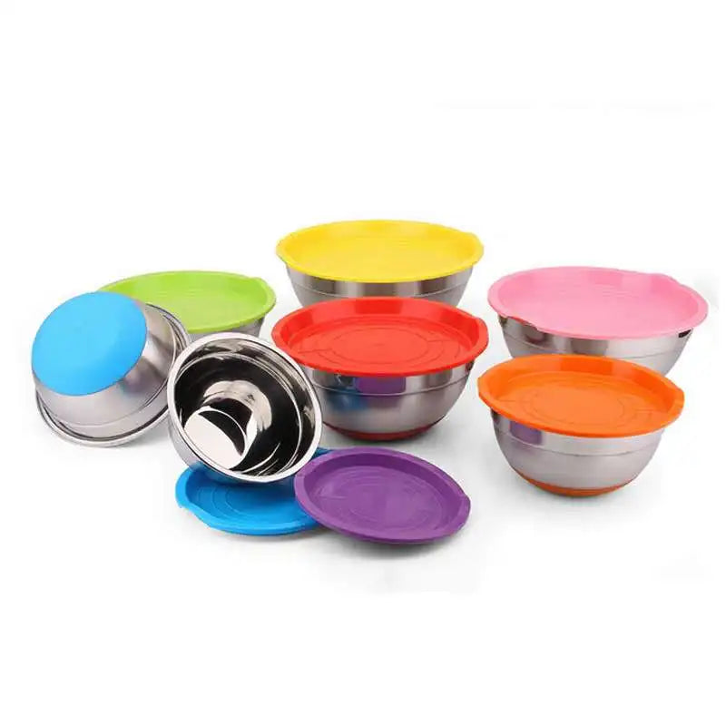 Modern Stainless Steel Kitchen Utensils Set Colorful Polished Mixing and Salad Bowl Sustainable Metal Design