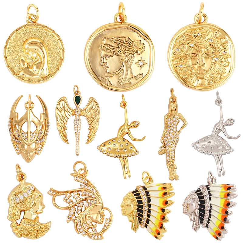 Beauty Goddess Female Fashion Girl Bullet Dancer Indian Chief CharmNecklace Bracelet Pendant for Handmade Jewelry Supplies L27