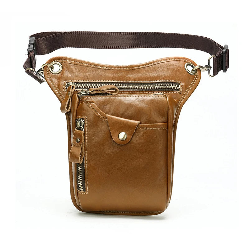 Waterproof Sport Real Leather Thigh Pouch Strap Drop Leg Bag Hip Waist Bag Design Motorcycle Genuine Leather Belt Bag for Men