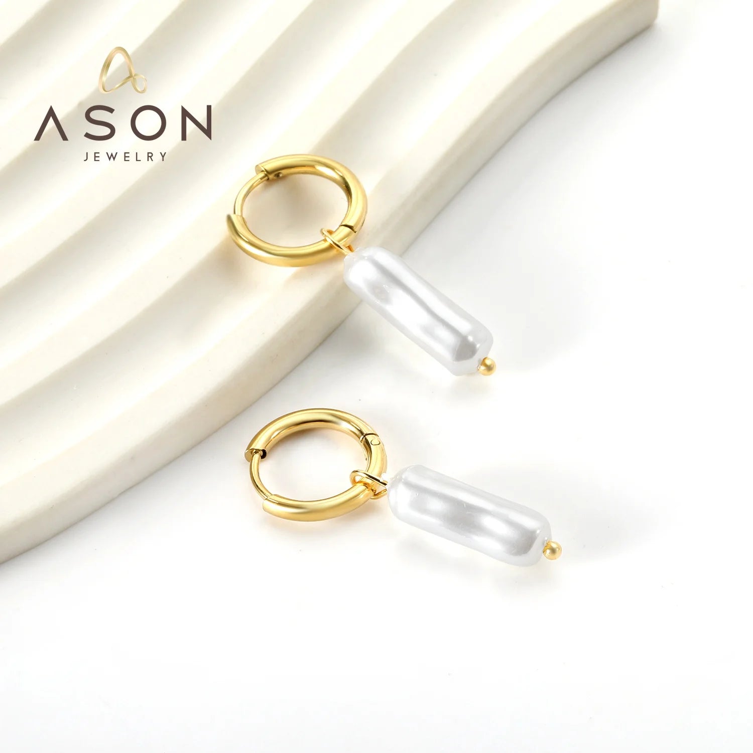 Ason Fashion Wholesale Star Fancy Jewelry Stainless Steel 18k Gold Plated Long Pearl Drop Earrings Wedding Earrings for Brides
