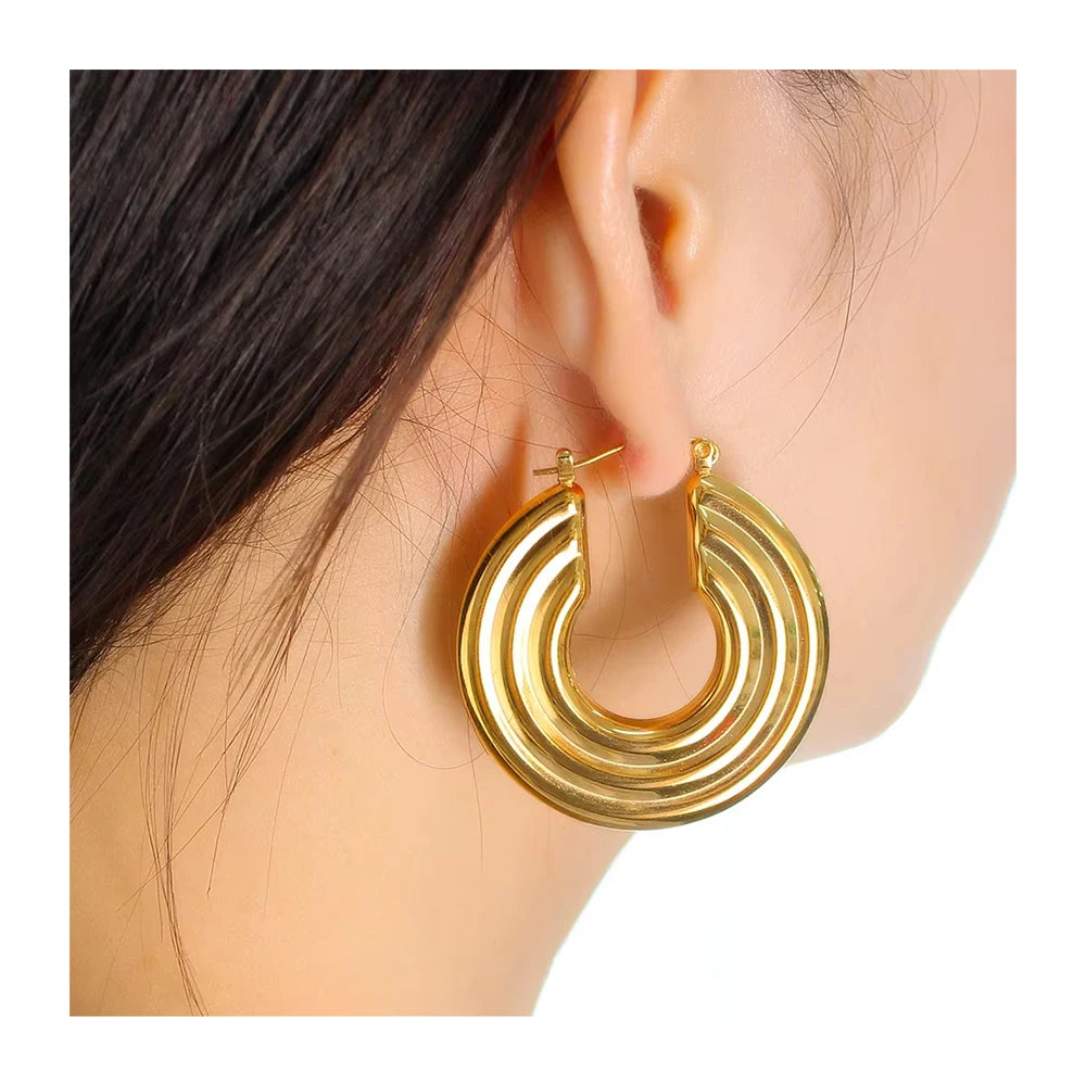Fashion Hypoallergenic Chunky Hoop Earrings for Women Jewelry Huggie Statement Studs18k Gold Plated Stainless Steel Earrings