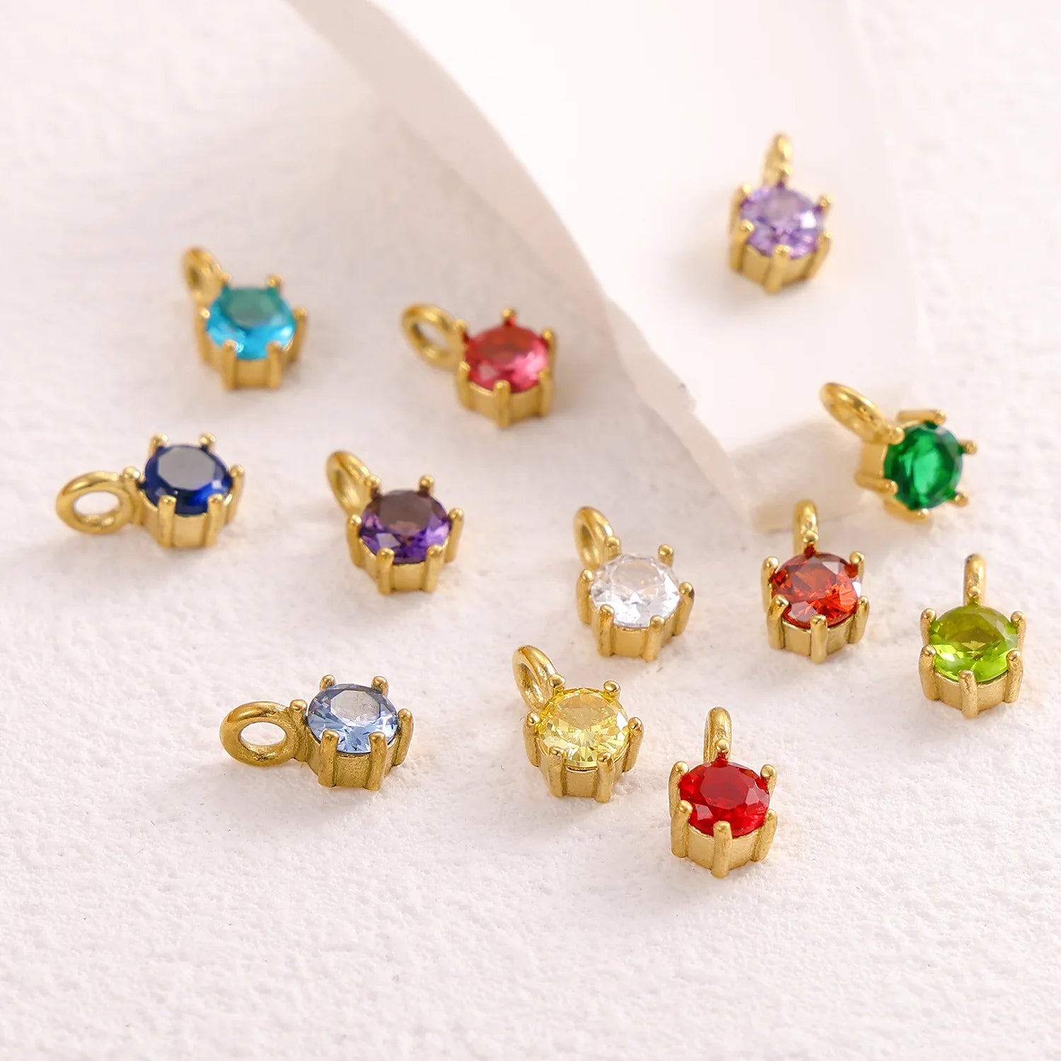 Wholesale Waterproof Tarnish Free Hypoallergenic 12 Birthstone Charms for Jewelry Making Pendant Necklace Bracelet