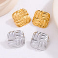 Wholesale Women's Stainless Steel Gold Plated Square Stud Earrings with Bezel Setting Fashion Design Jewelry for Gift Occasions