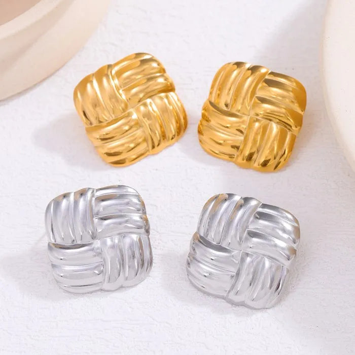 Wholesale Women's Stainless Steel Gold Plated Square Stud Earrings with Bezel Setting Fashion Design Jewelry for Gift Occasions