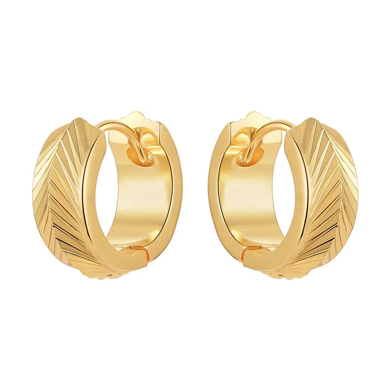 High Quality 18K Gold Plated Brass Jewelry Glossy Textured Symmetry Twill Design Accessories Hoop Earrings E221381