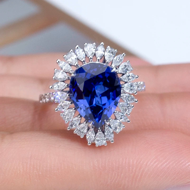 MSR-1434 18K Gold Pear-Shaped Sapphire Lab-Grown Diamond Engagement Ring