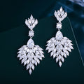 Full Shiny White Chandelier Cubic Zircon Leaf Drop Long Big Crystal Earrings for Brides Party Wedding Engagement Jewelry Gift
