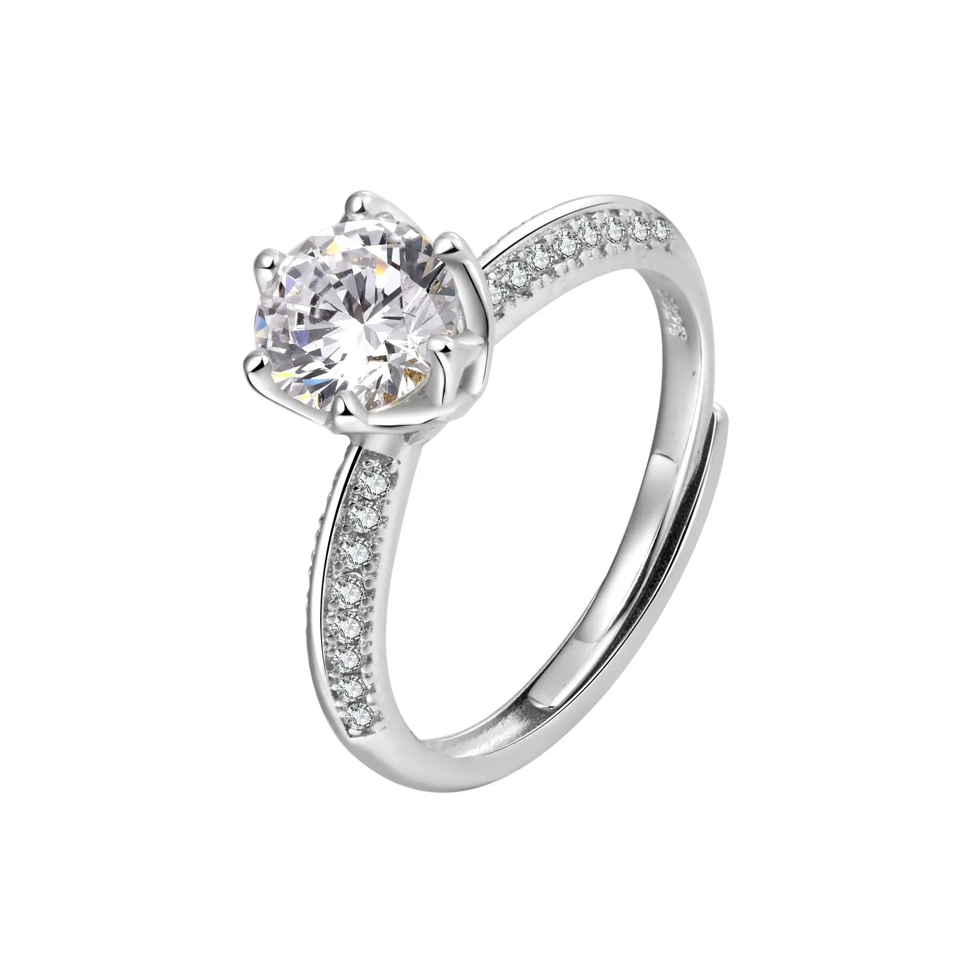 Classic Resizable Diamond 925 Sterling Silver Engagement Wedding Ring for Women
