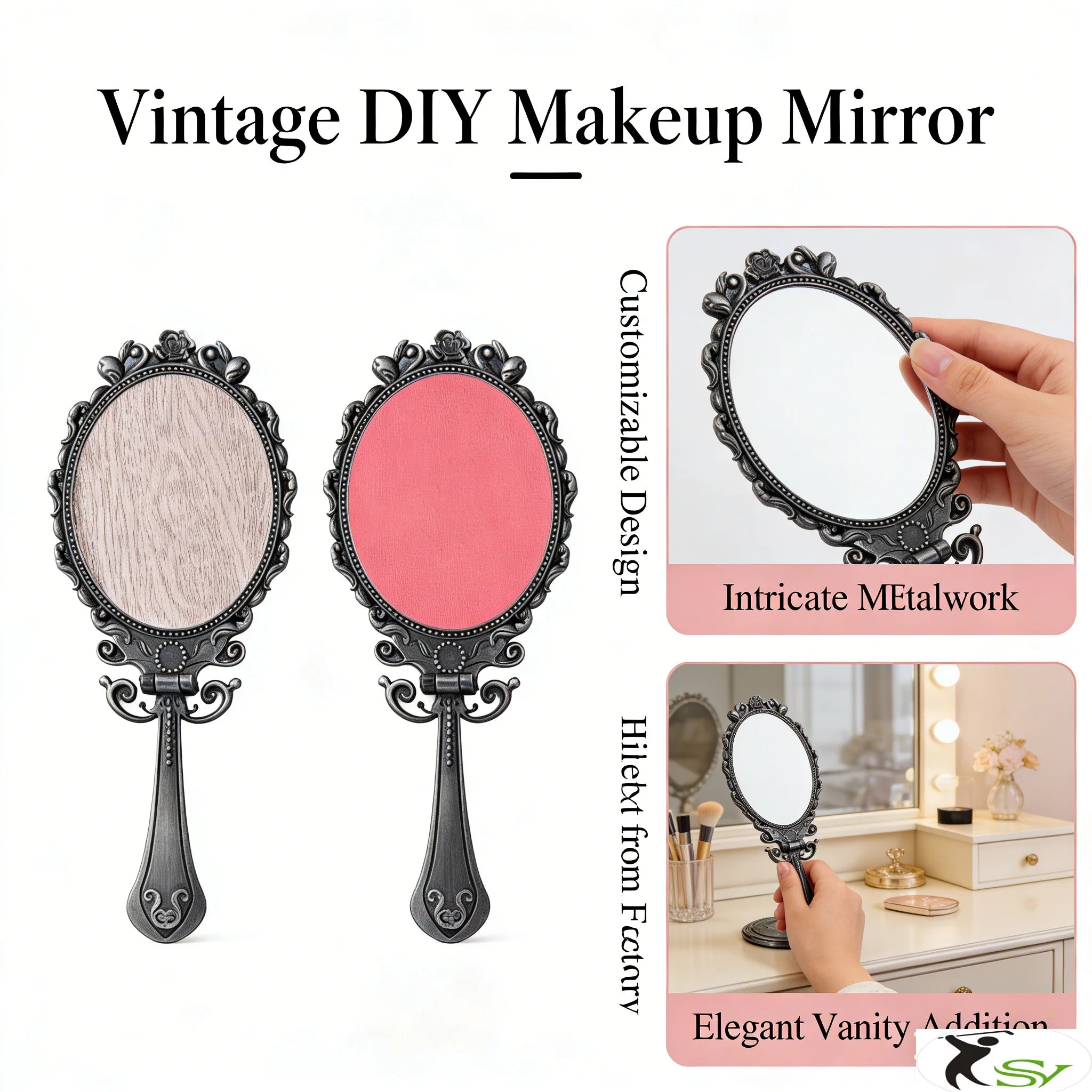 Custom OEM Handheld Mirror with Handle Travel Makeup Mirror for Women Foldable Handle Promotional Gift
