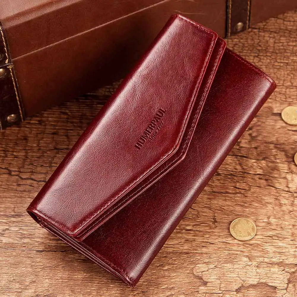 HUMERPAUL Handmade Genuine Leather Women's Wallet Wholesale Fashion Clutch Cell Phone Bag with Cards Coin Pocket Large Capacity