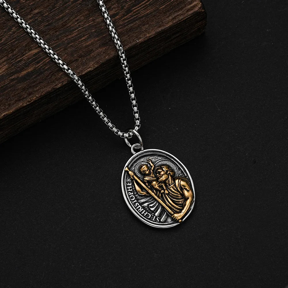 Retro Ancient Greek Mythological Personalized Figure Pendant Necklace Stainless Steel Oval Portrait Pendant Necklace