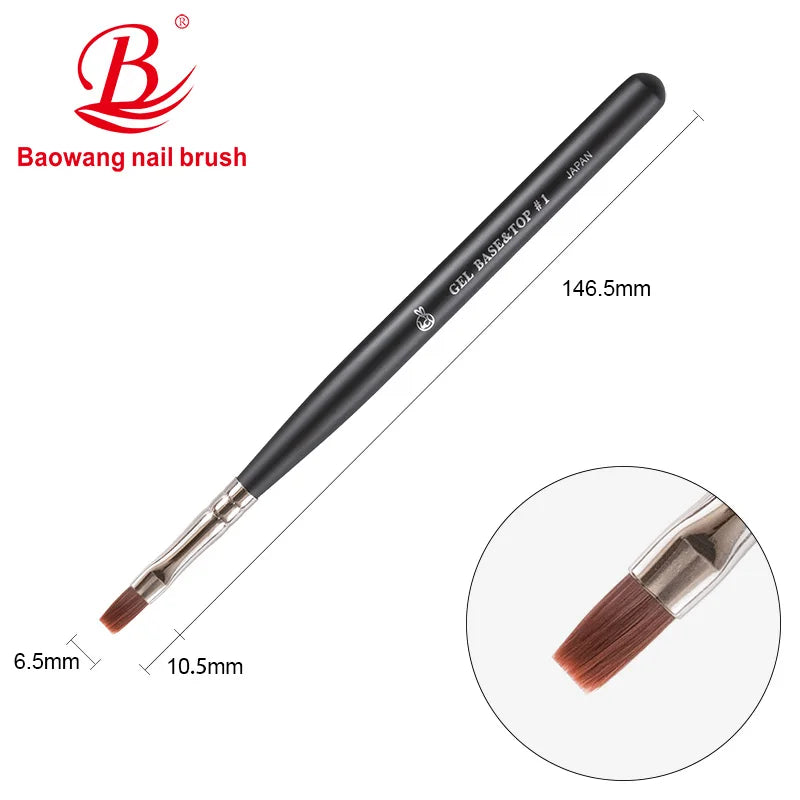 Wholesale Price Black Wooden Handle Base and Top Coat Gel Brush and Japanese PBT Nylon Hair Nail Brush for Nail Beauty BW8-1