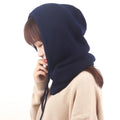Knitted Hooded Winter Balaclava Hats Women Korean Style Outdoor Warmer Drawstring One-piece Neck Collar Beanies Hat
