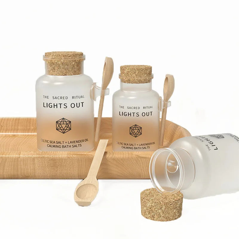 Bath Salt Packaging Jar for Cosmetic Container ABS Frost Plastic with Wooden Screen Printing Spoon and Cork 100ml 200ml Round MegaBDM